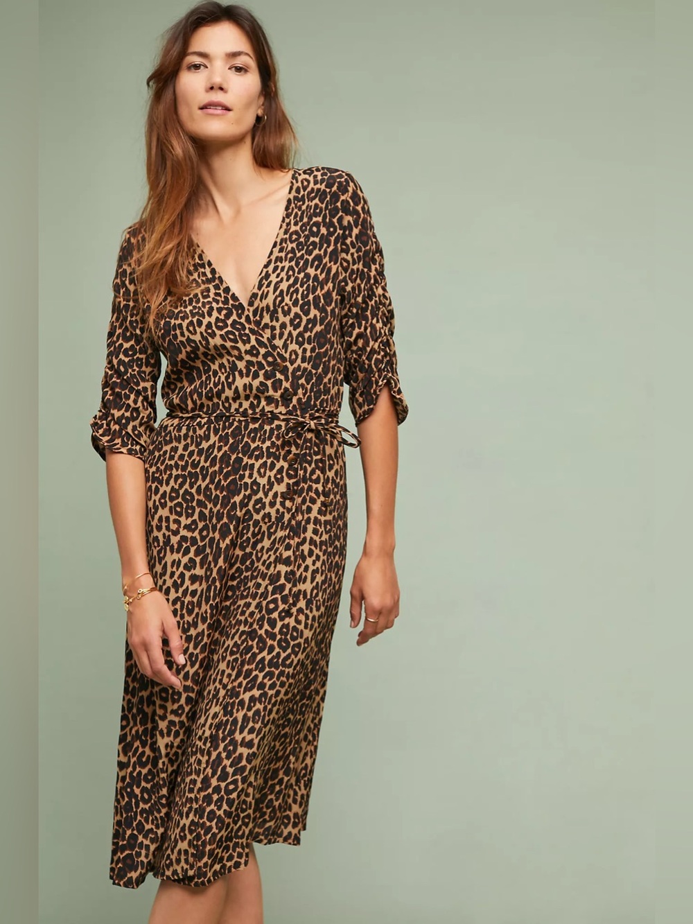 Anthropologie Faithfull the Brand Abbey Leopard Print Wrap Dress 2 XS